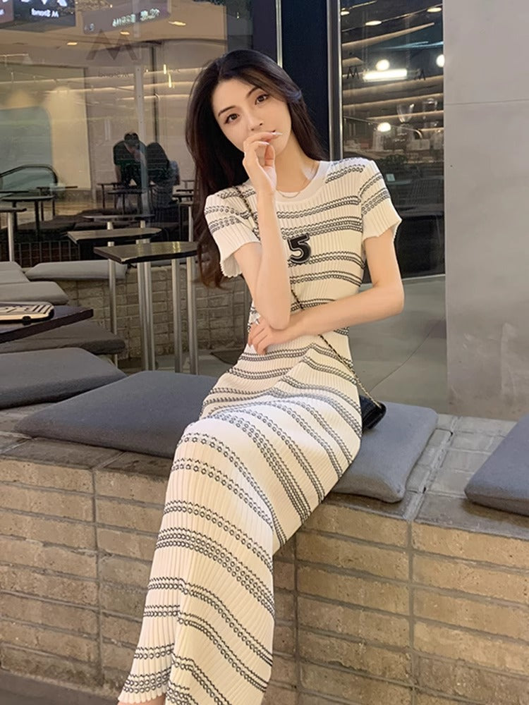 💕韓系氣質名媛條紋連身長裙