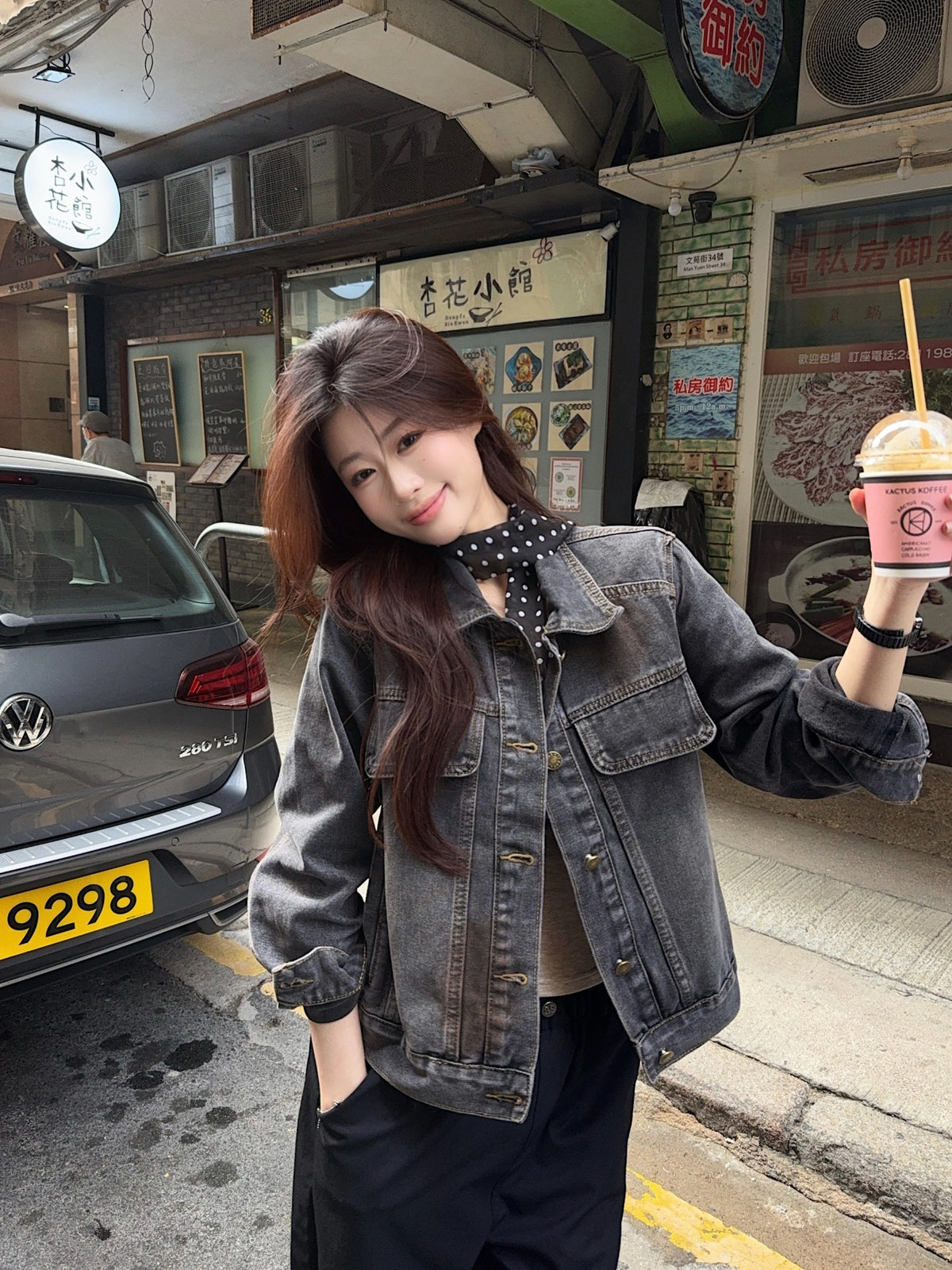 💕美式暈染水洗牛仔黑灰重工短外套