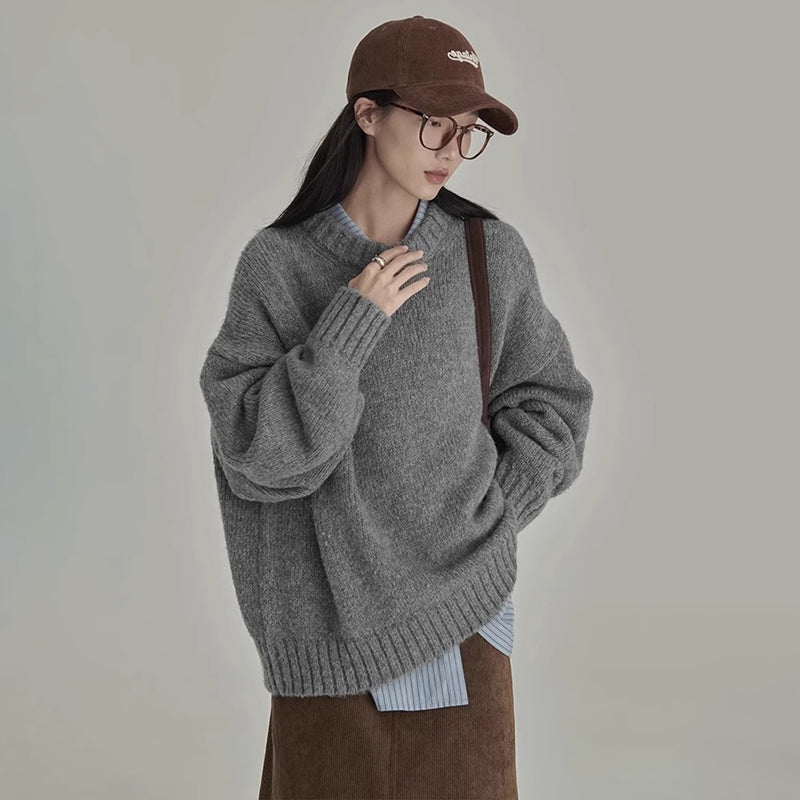 💕日系慵懶休閒復古灰色外穿內搭針織厚上衣