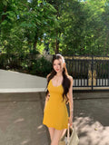 💕純欲氛圍感修身短款鏤空勾花V領連衣裙