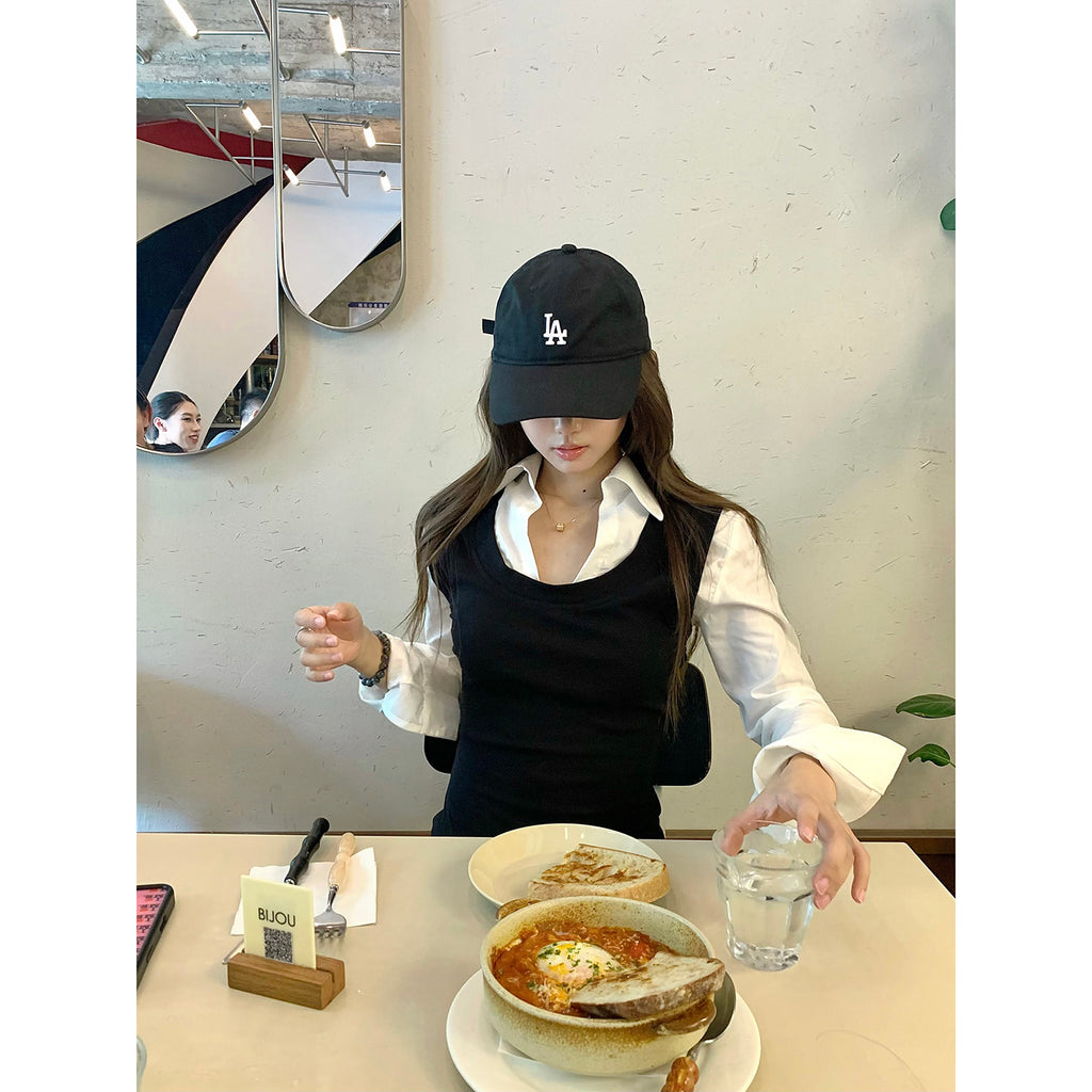 💕韓系學院風撞色假兩件襯衫上衣
