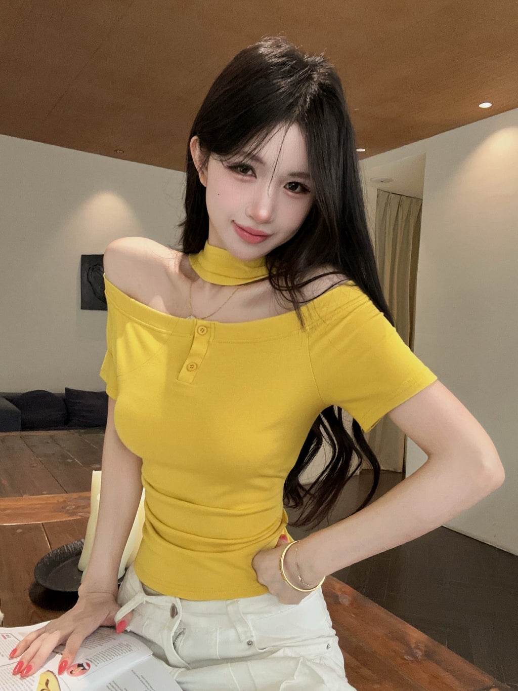💕氣質設計感掛脖一字肩上衣