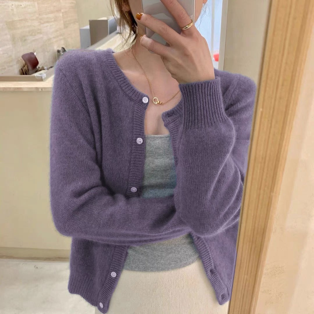 💕春秋圓領短款針織寬鬆慵懶外穿開衫