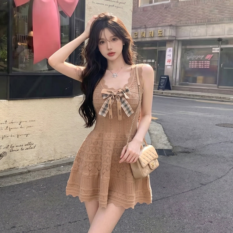💕純欲性感蝴蝶結收腰吊帶連衣裙
