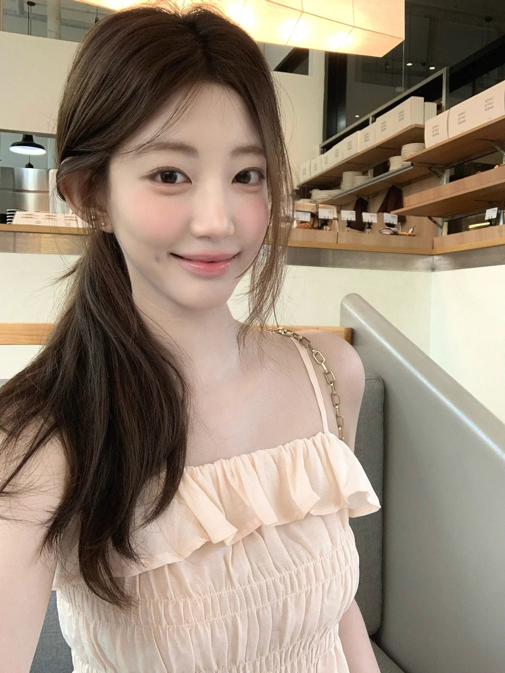 💕法式氣質溫柔荷葉邊皺褶吊帶背心