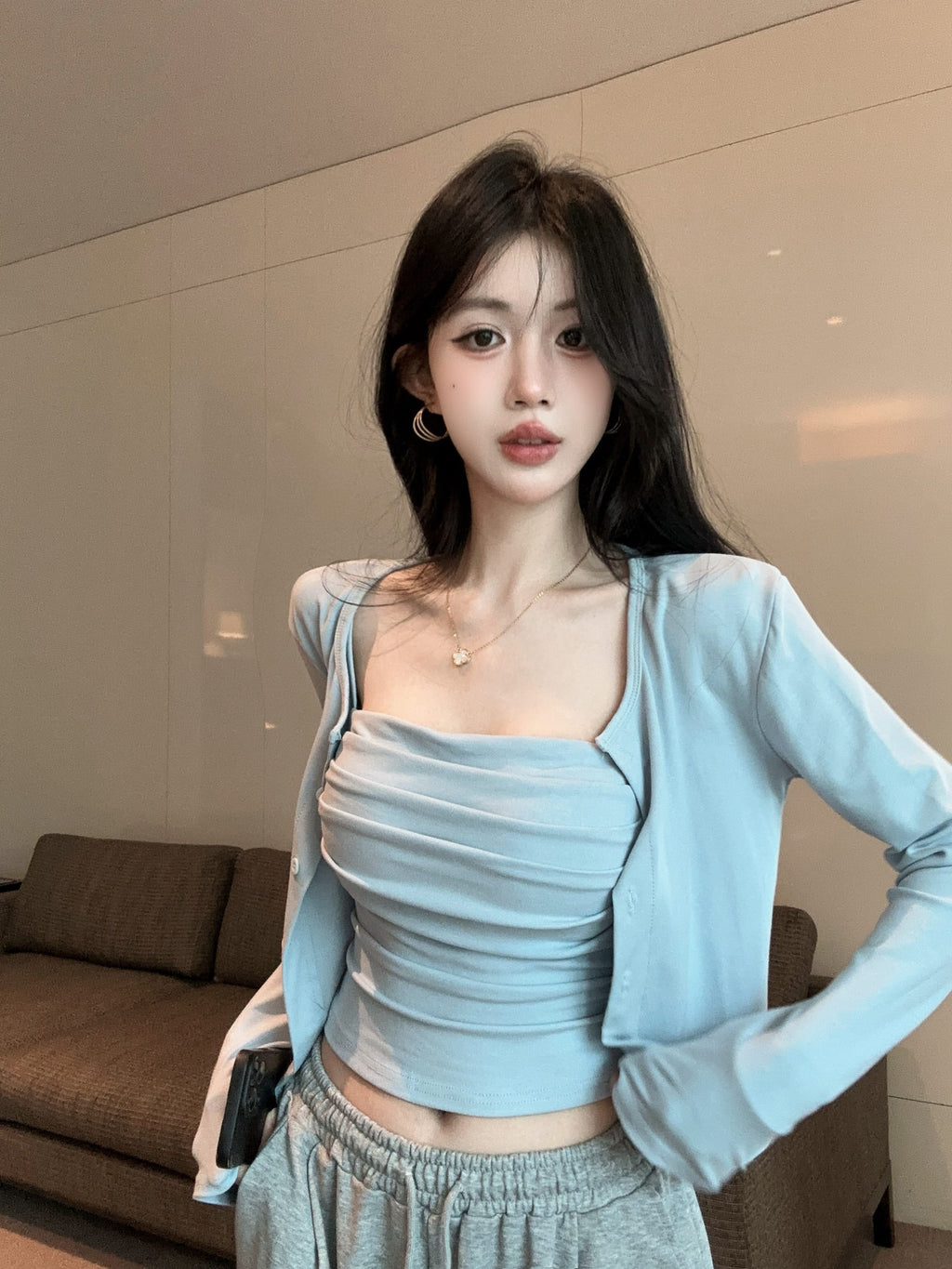 💕氣質慵懶休閒褶皺兩件式套裝
