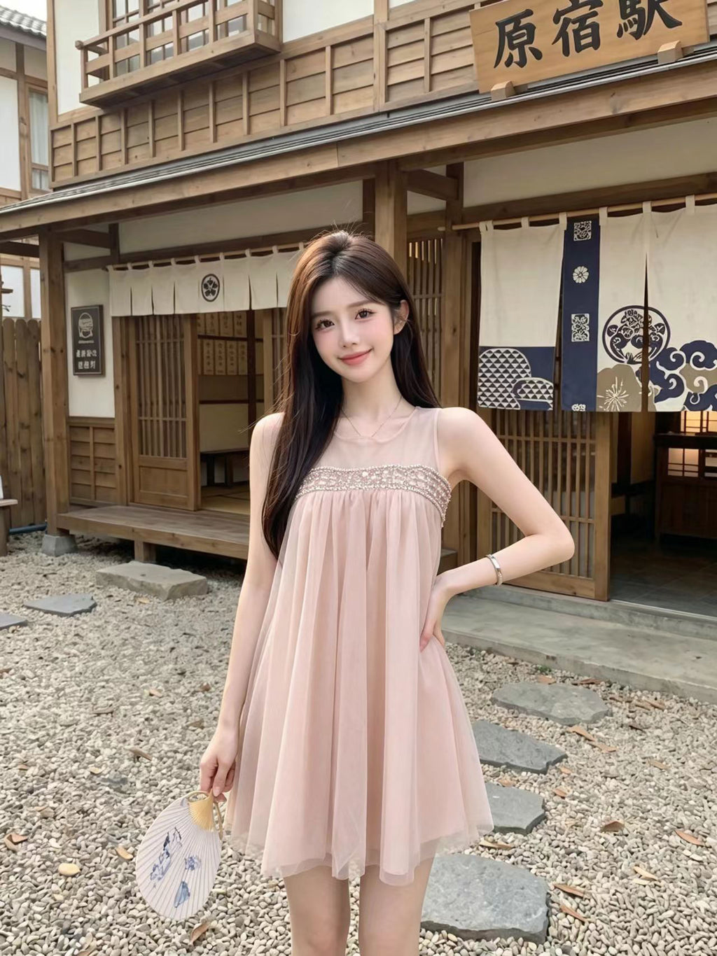 💕法式溫柔網紗無袖澎澎連衣裙
