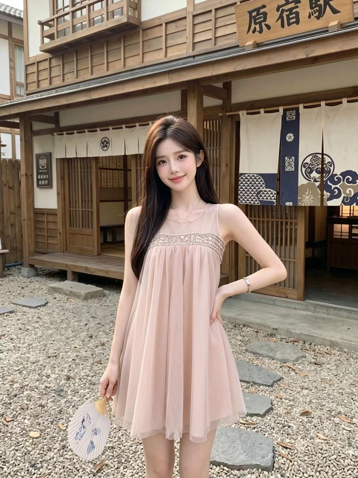 💕法式溫柔網紗無袖澎澎連衣裙