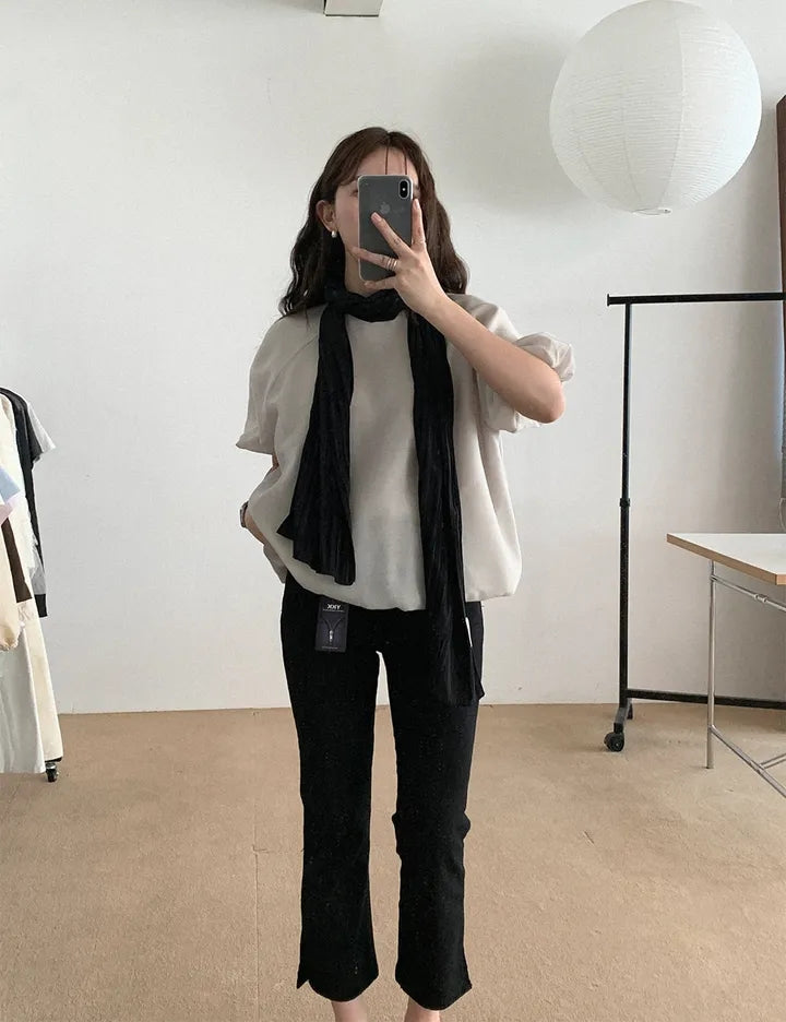 💕溫柔氣質簡約泡泡袖寬鬆顯瘦花苞衫上衣