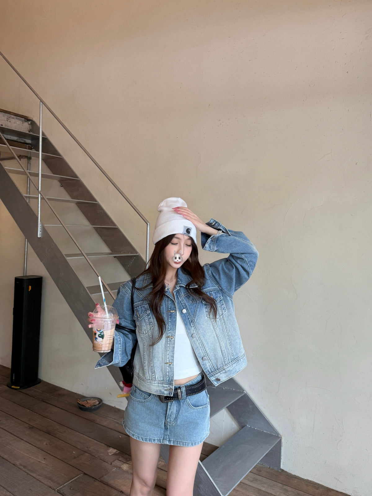💕韓系高級復古水洗磨白漸變短款牛仔外套