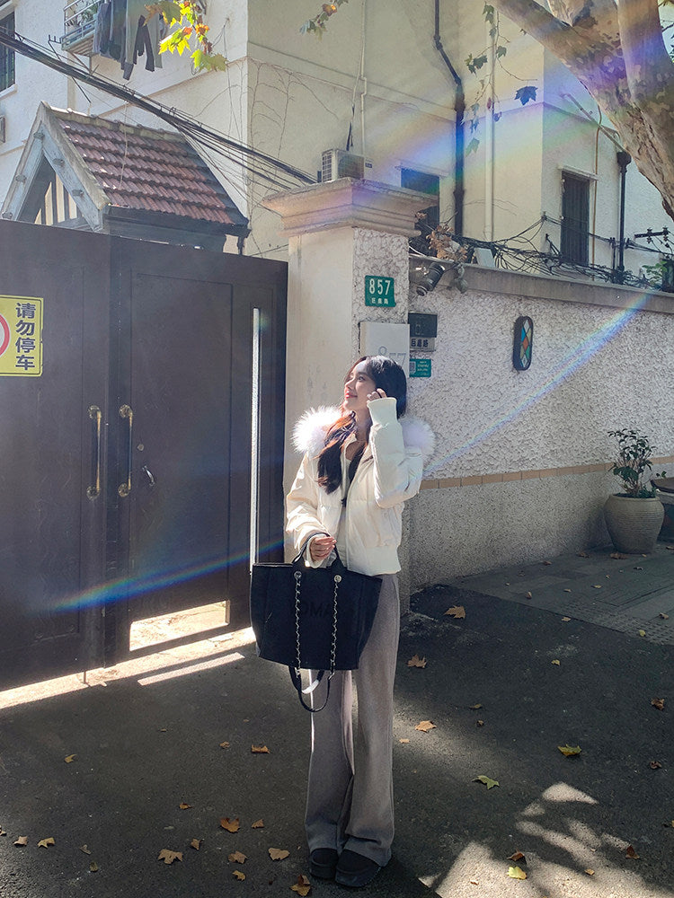 💕冬季甜美毛毛短款小個子連帽棉衣