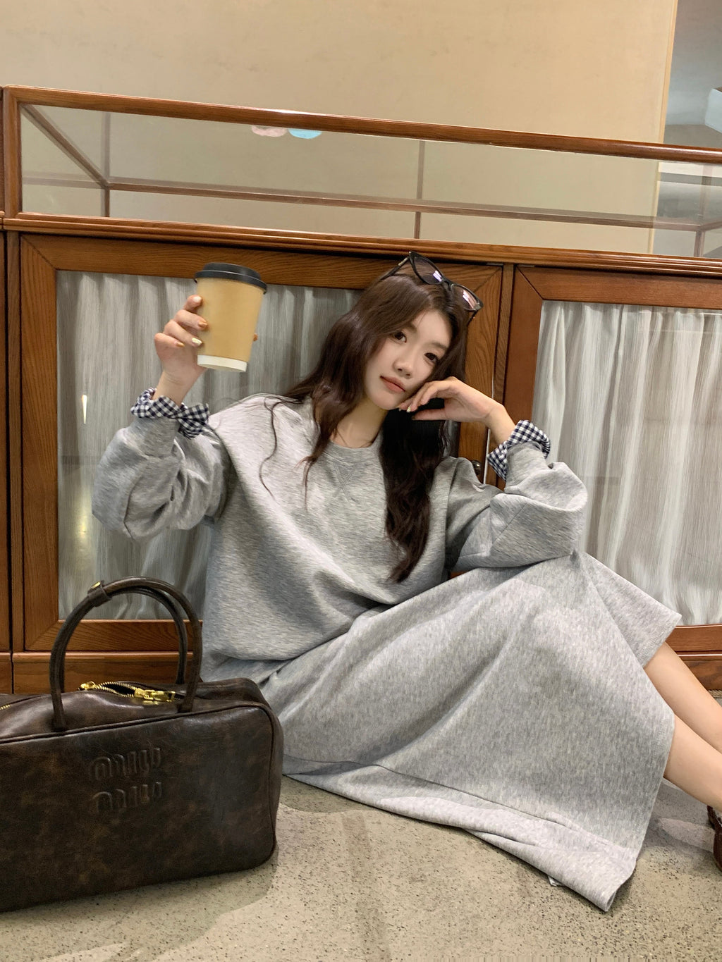 💕春秋美式復古運動套裝上衣+半身裙兩件套