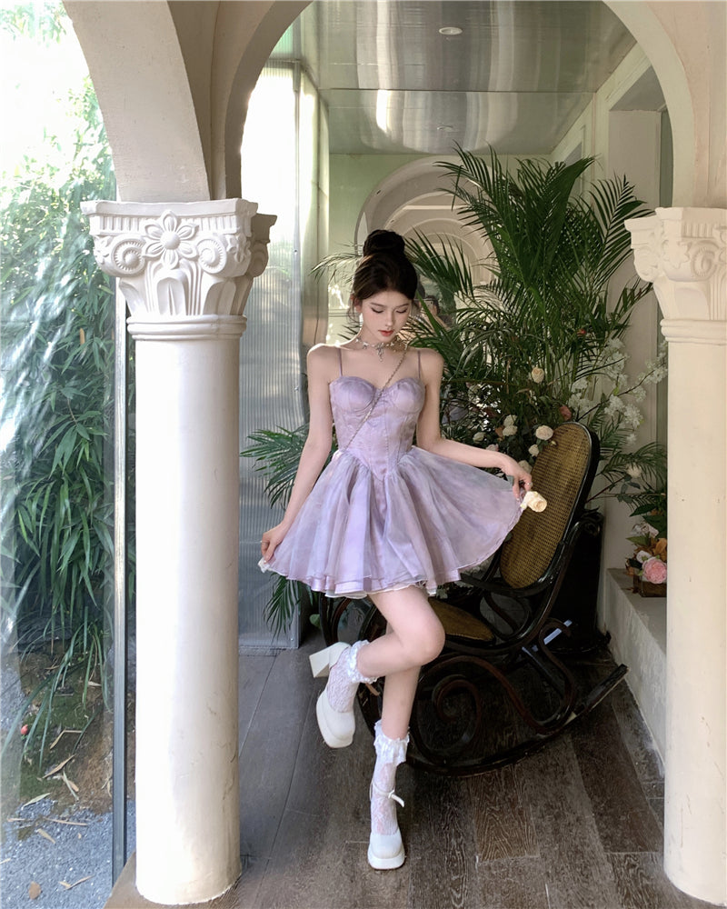 💕夏季多巴胺扎染泡泡袖公主澎澎裙