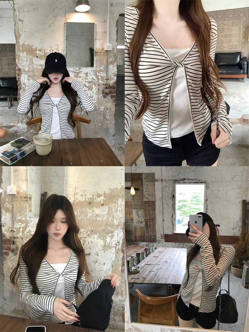 💕秋季假兩件長袖顯瘦短款上衣