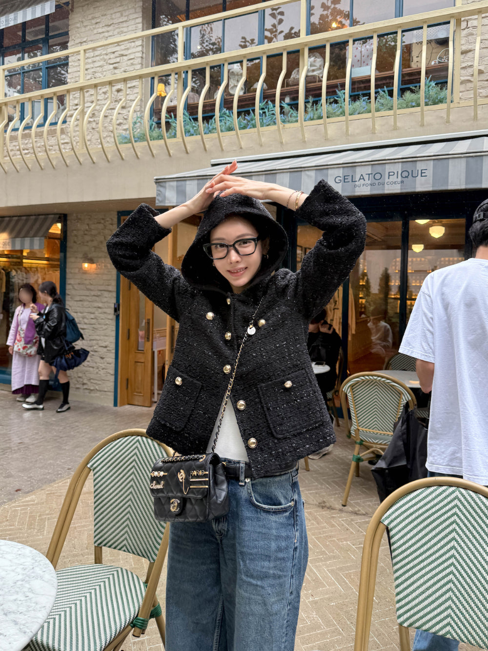 💕小香風粗花呢蓮帽短外套