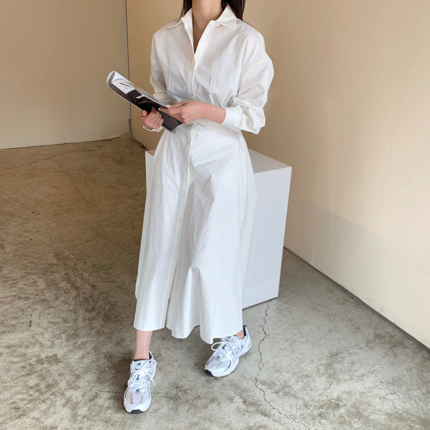💕chic通勤簡約法式收腰顯瘦襯衫連身長裙
