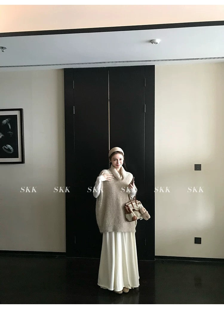💕春季疊穿羊毛拉毛高領背心馬甲慵懶毛衫