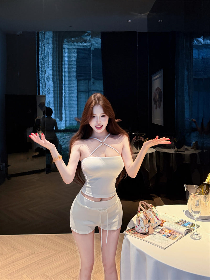 💕夏季約會交叉掛脖無袖吊帶兩件套