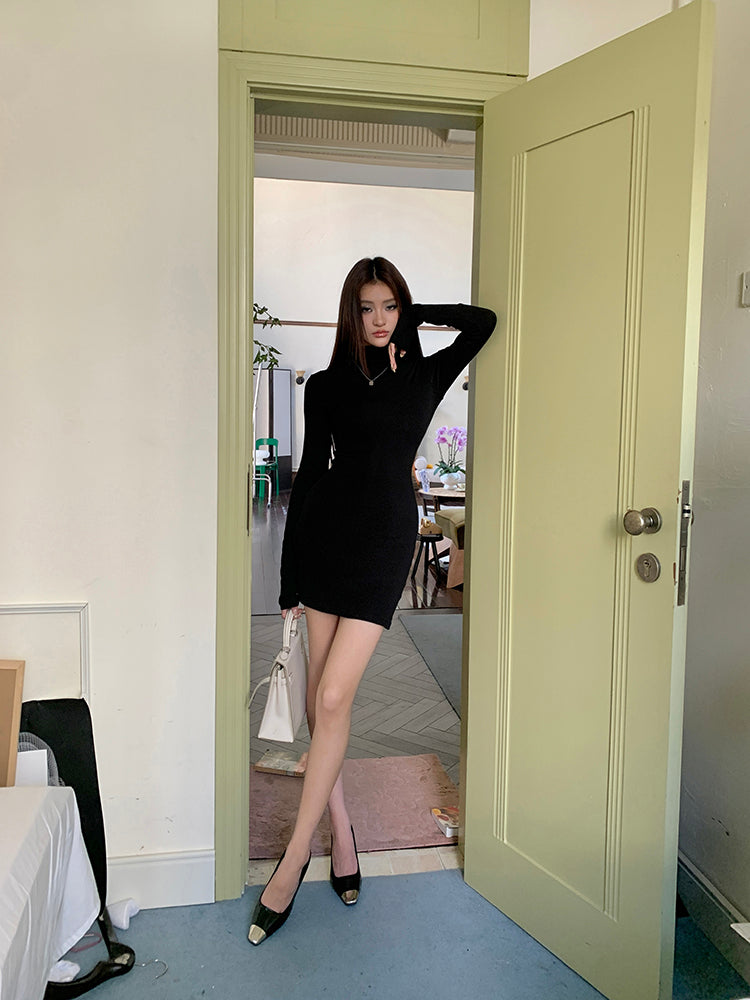 💕秋冬抓絨絲滑質感高領打底顯瘦連身包臀短裙