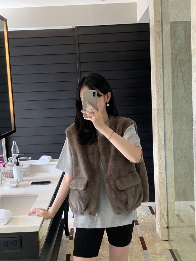 💕韓系chic水貂毛馬甲毛毛外套