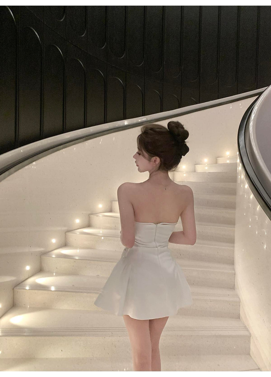 💕簡約氣質名媛緞面抹胸蝴蝶結連身裙