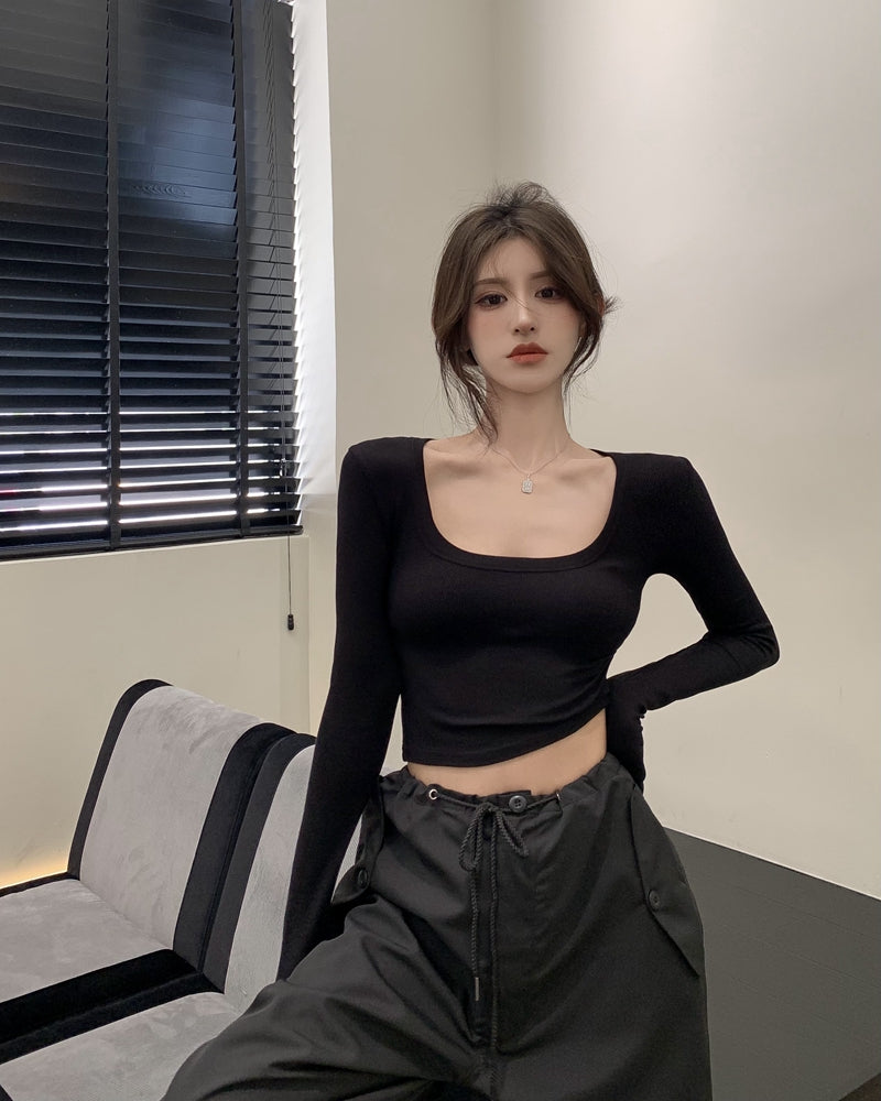 💕百搭低U領修身彈力長袖打底上衣