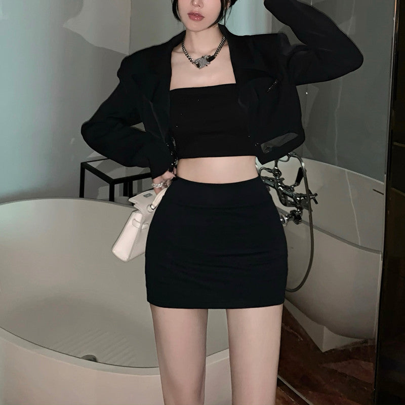 💕百搭必備顯瘦彈力氣質包臀短裙