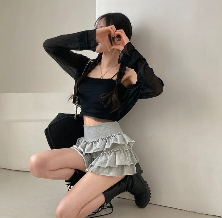 💕春夏防曬長袖雪紡開衫+網紗拼接針織吊帶