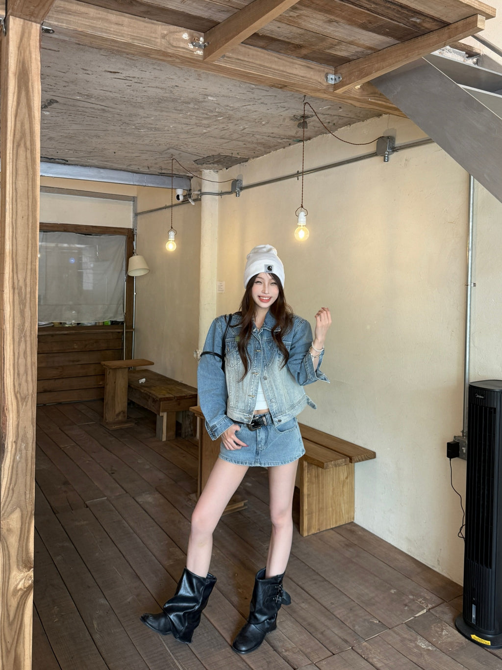 💕韓系高級復古水洗磨白漸變短款牛仔外套