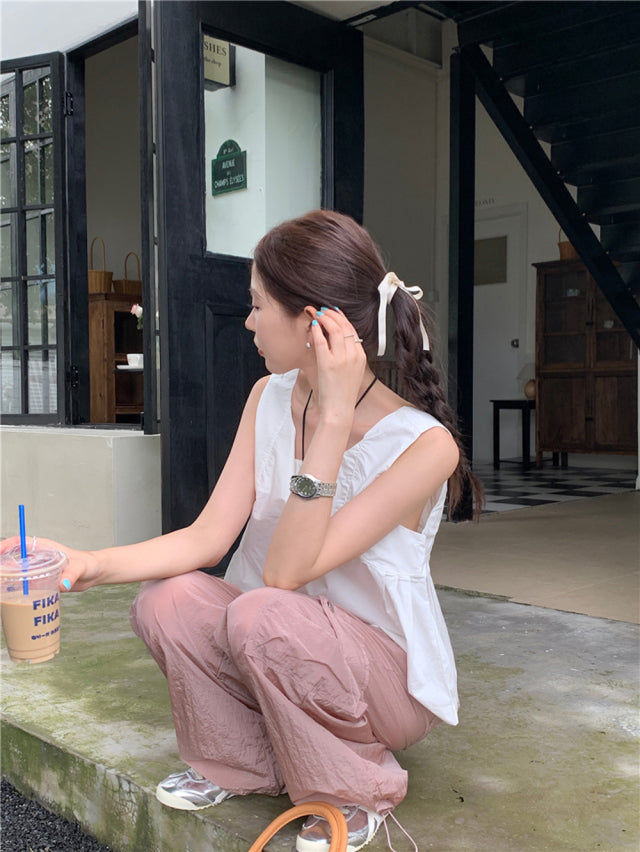 💕夏季甜美蝴蝶結兩穿寬鬆百搭無袖背心上衣