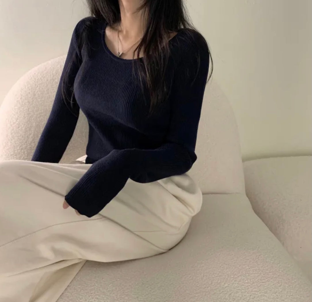 💕韓系chic長袖修身親膚針織打底百搭顯瘦上衣