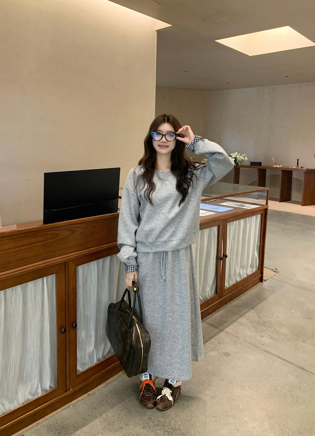 💕春秋美式復古運動套裝上衣+半身裙兩件套