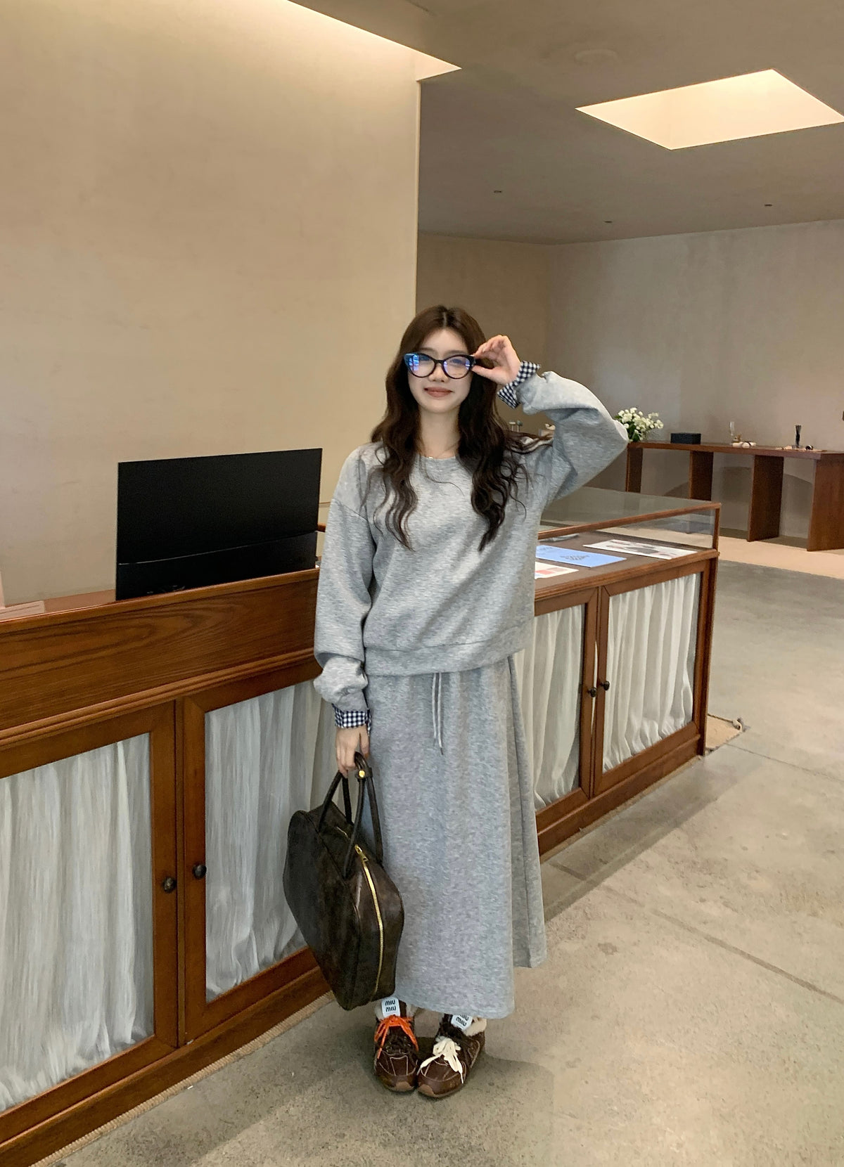 💕春秋美式復古運動套裝上衣+半身裙兩件套
