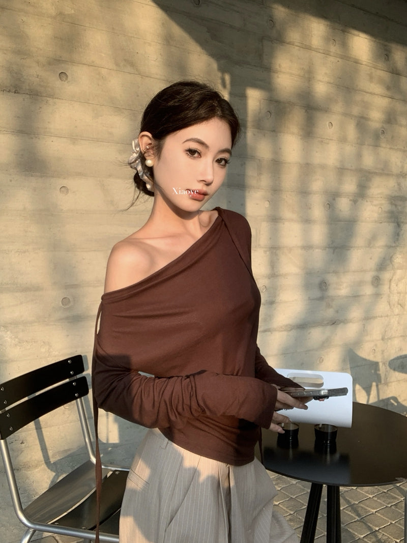 💕春夏甜美溫柔舒適盪領飄帶長袖上衣