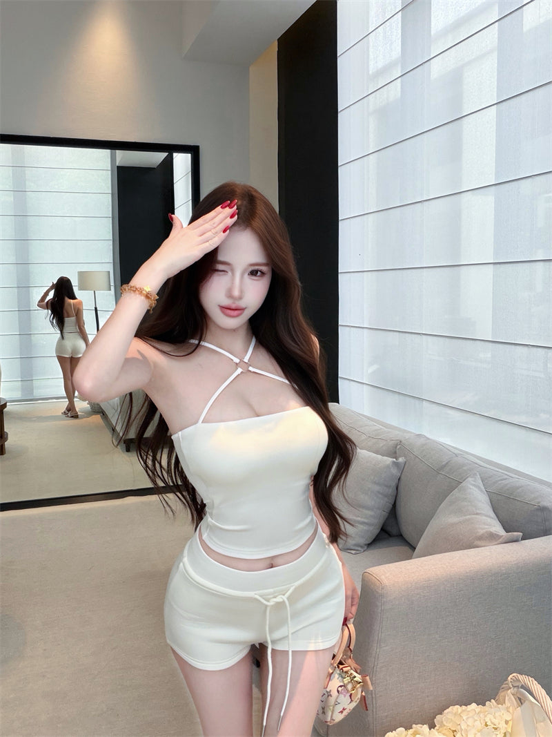 💕夏季約會交叉掛脖無袖吊帶兩件套