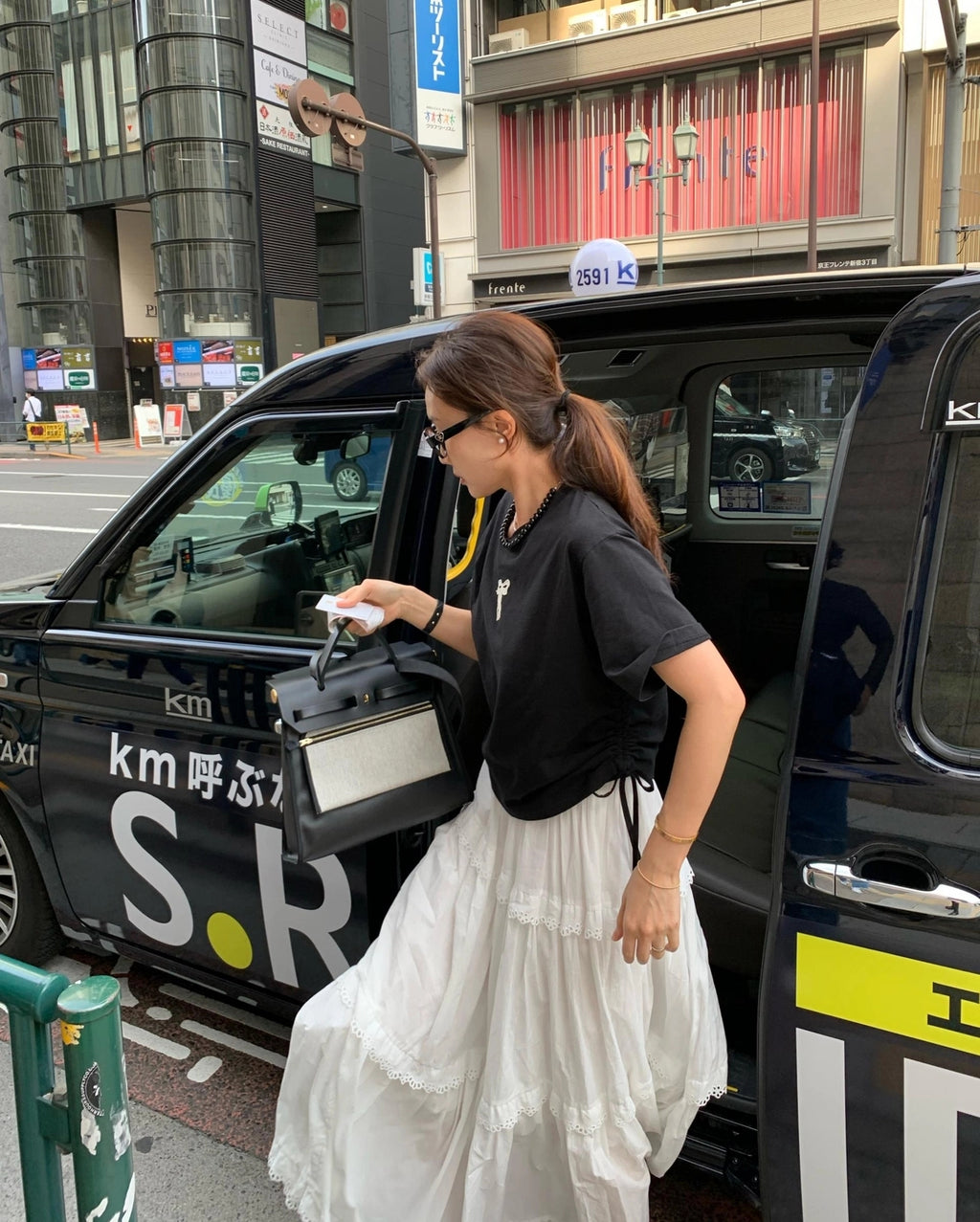 💕韓系東大門復古高腰拼接蕾絲邊蛋糕休閒長裙