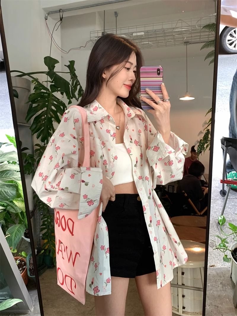 💕甜美薄款小花朵防曬襯衫外搭