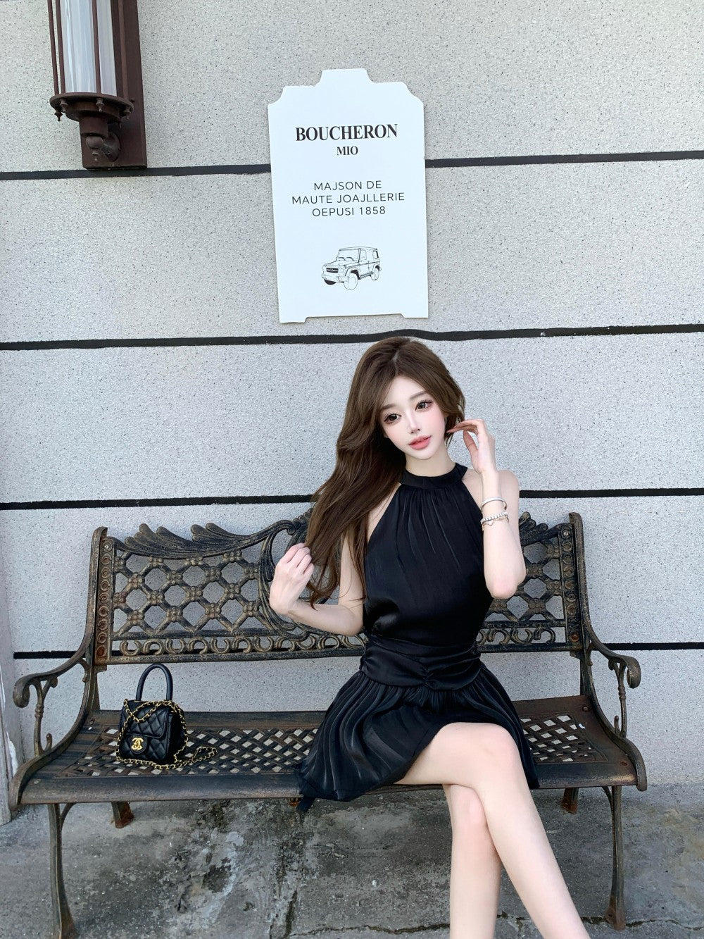 💕法式溫柔無袖掛脖連衣裙