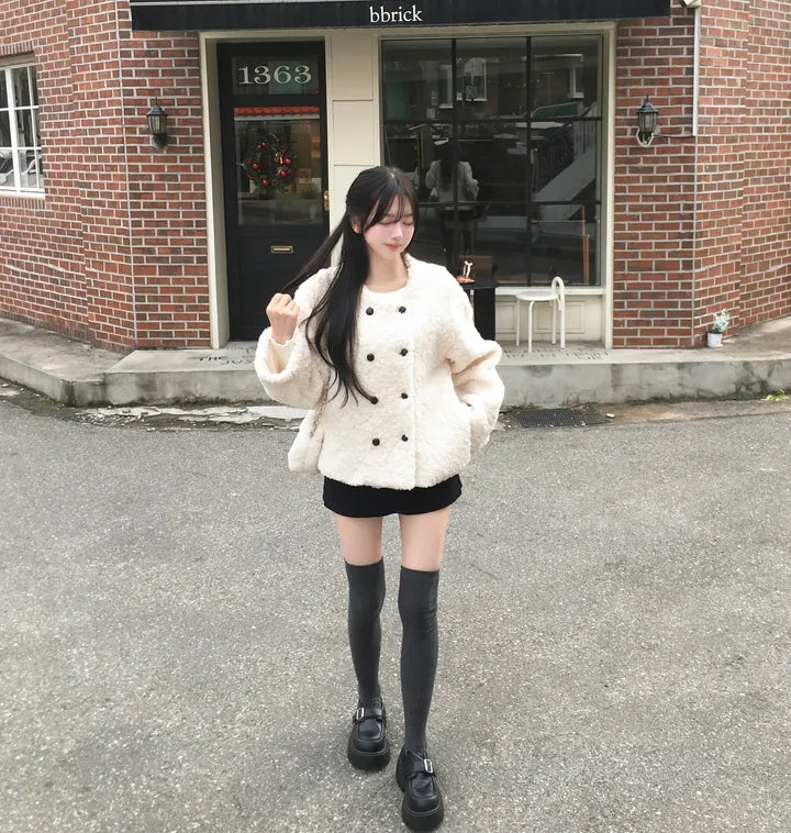 💕chic韓系高級雙排釦羊羔毛外套