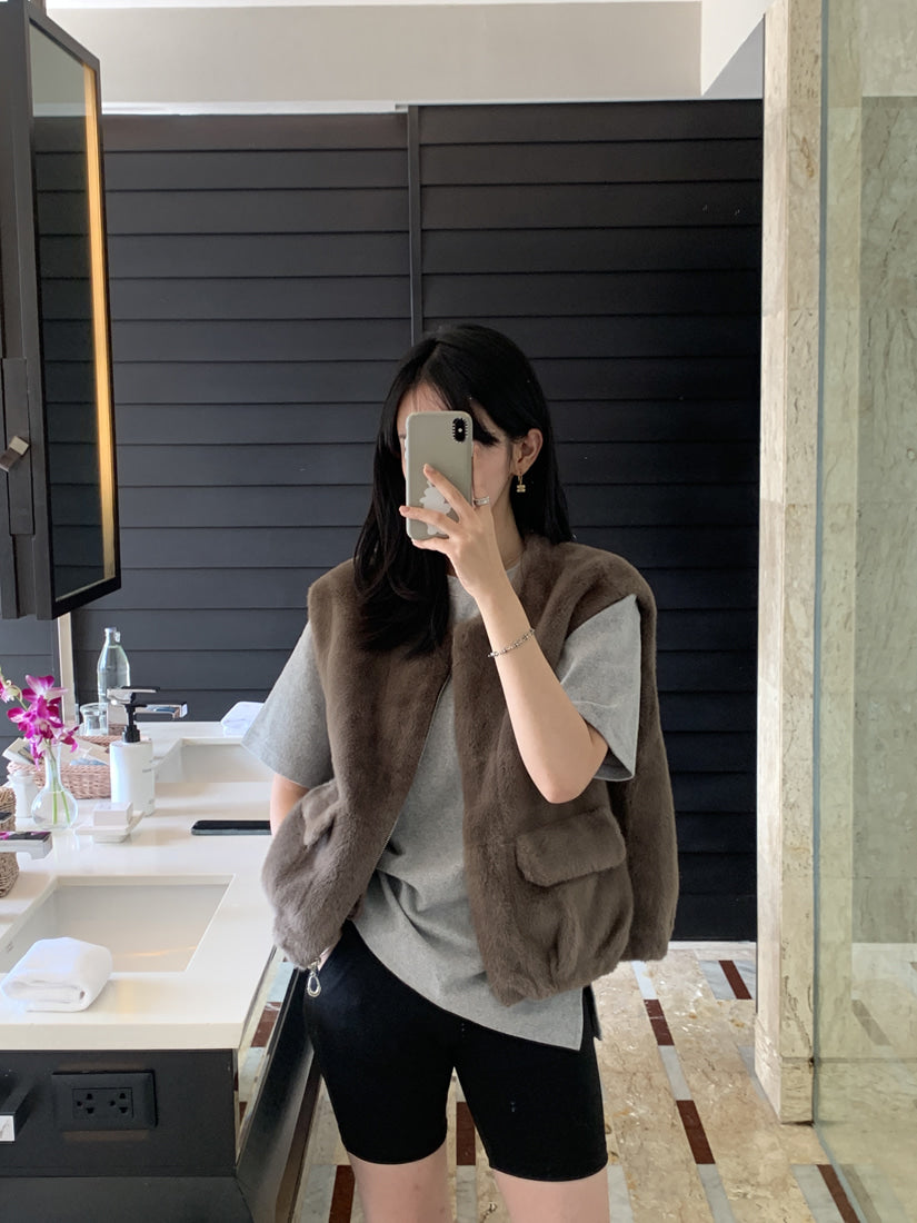 💕韓系chic水貂毛馬甲毛毛外套
