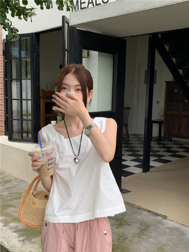💕夏季甜美蝴蝶結兩穿寬鬆百搭無袖背心上衣