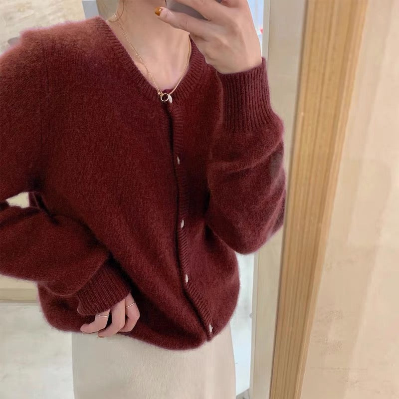 💕春秋圓領短款針織寬鬆慵懶外穿開衫