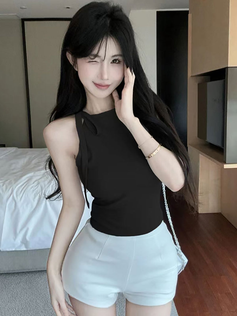 💕法式優雅飄帶蝴蝶結短版上衣