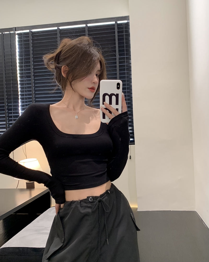 💕百搭低U領修身彈力長袖打底上衣