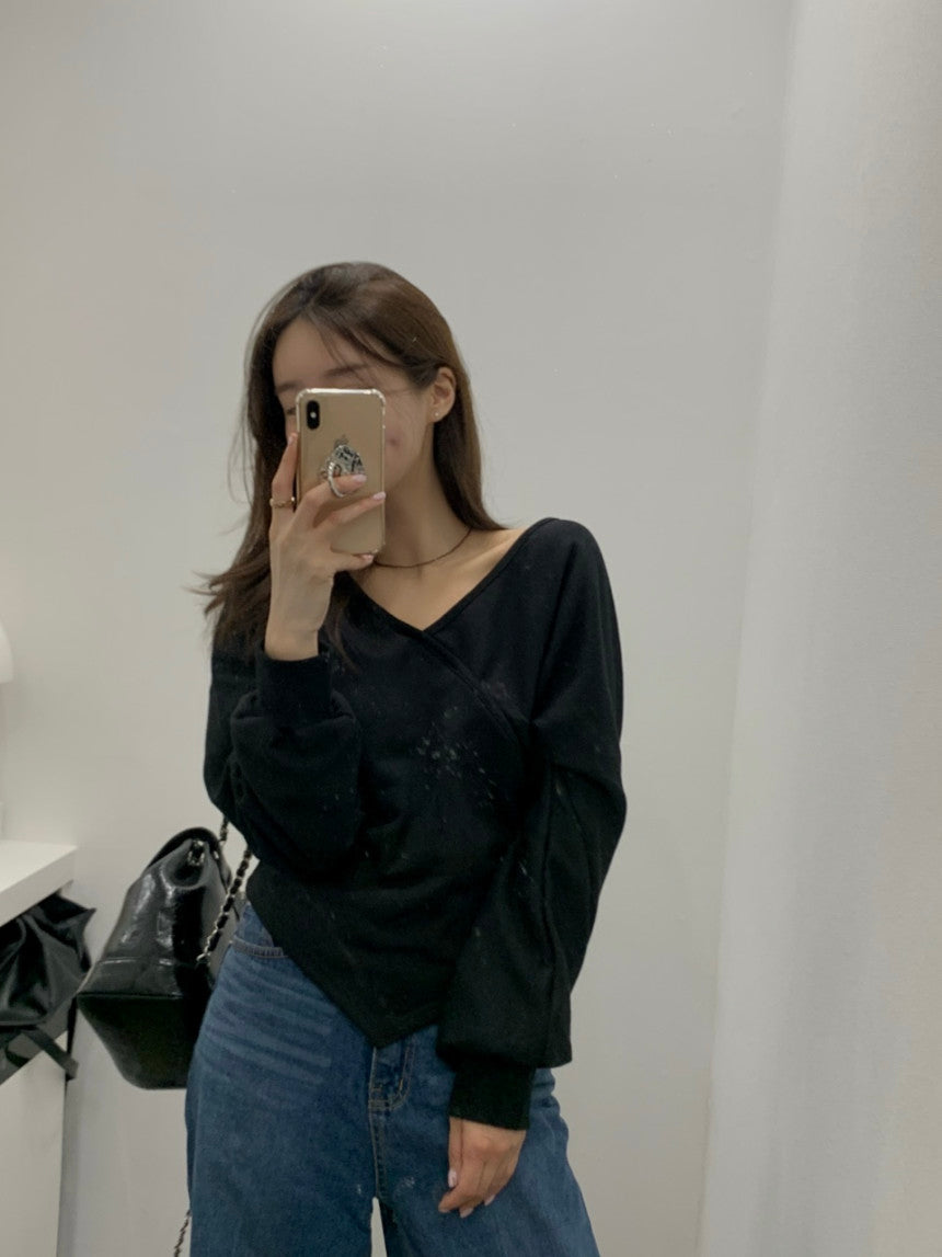 💕韓系露肩不規則休閒純色衛衣