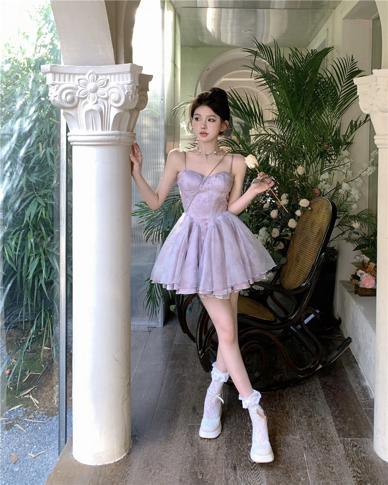 💕夏季多巴胺扎染泡泡袖公主澎澎裙