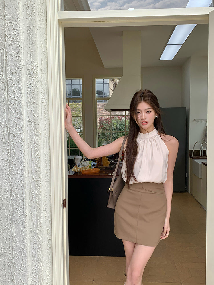 💕夏季溫柔掛脖無袖露肩吊帶背心上衣