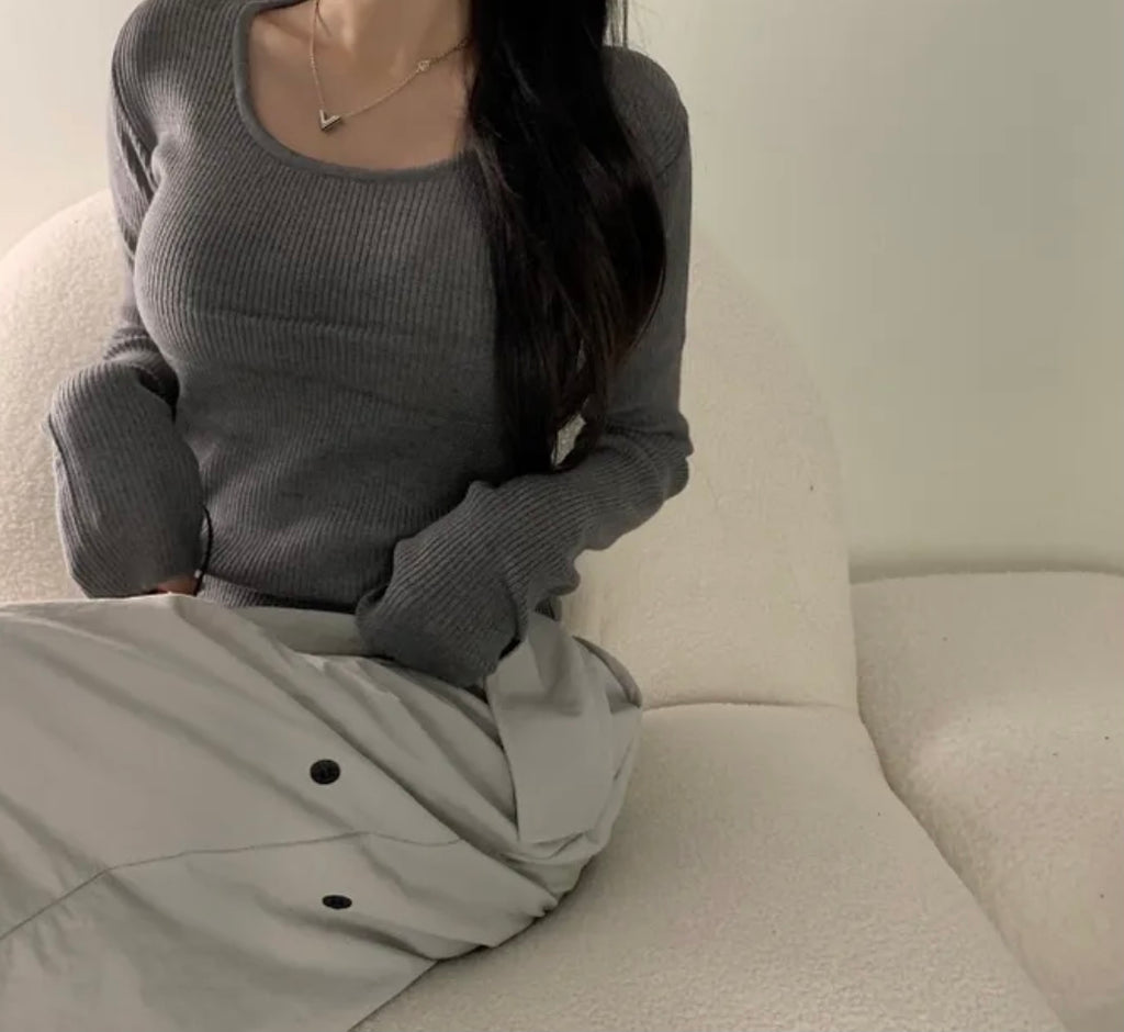 💕韓系chic長袖修身親膚針織打底百搭顯瘦上衣