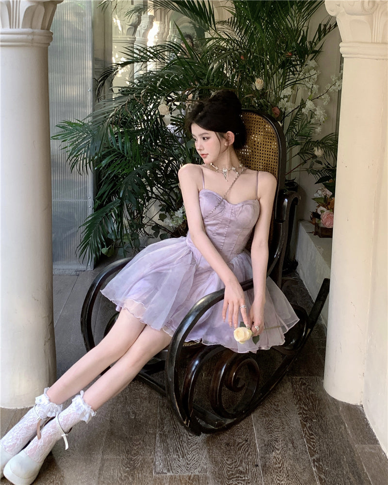 💕夏季多巴胺扎染泡泡袖公主澎澎裙
