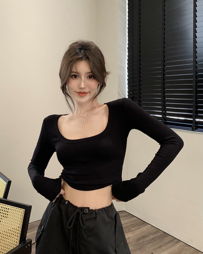 💕百搭低U領修身彈力長袖打底上衣